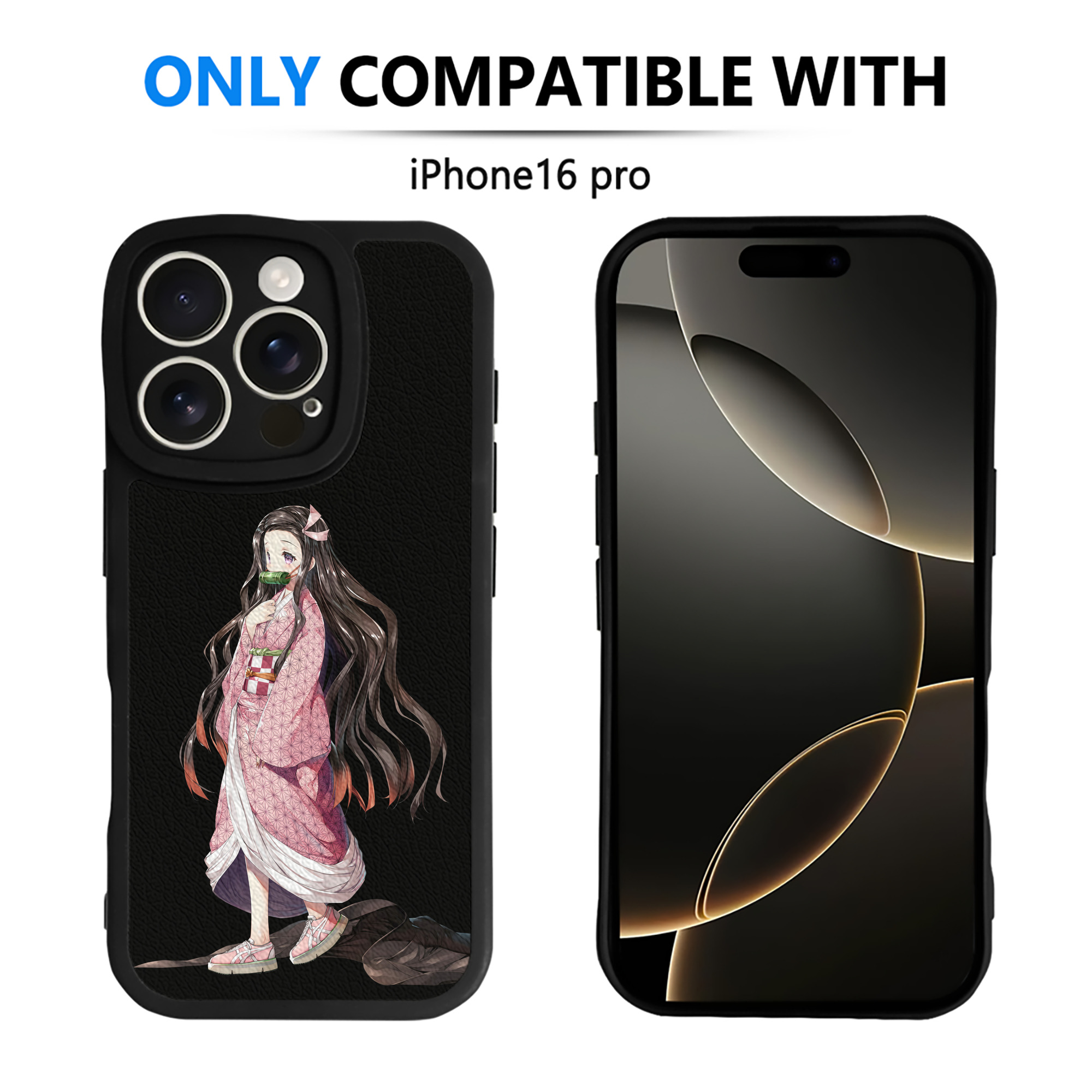 （画像用） 鬼滅の刃（きめつのやいば）竈門 禰󠄀豆子／かまど ねずこ Kamado Nezuko 【iPhone 16シリーズ対応】シリコンスマホケース（レザー調） 材質：シリコン